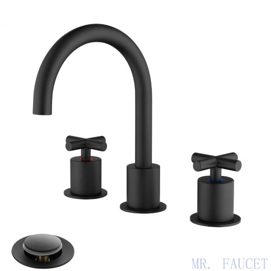 MR. FAUCET 2 Cross-handles Widespread Bathroom Sink Faucet With Drain Assembly k0081 MR. FAUCET 2 Cross-handles Widespread Bathroom Sink Faucet With Drain Assembly k0081