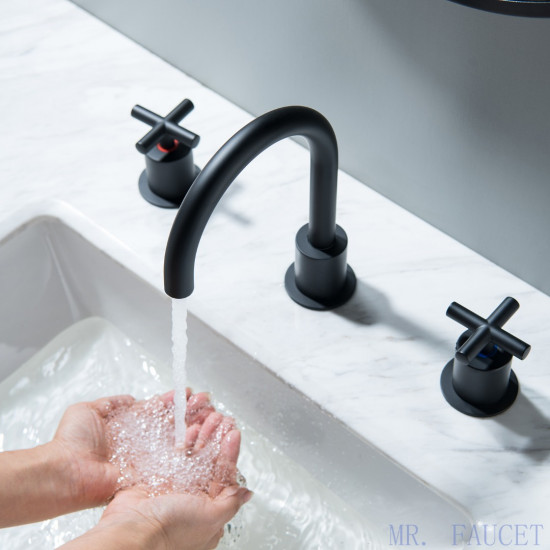 MR. FAUCET 2 Cross-handles Widespread Bathroom Sink Faucet With Drain Assembly k0081 MR. FAUCET 2 Cross-handles Widespread Bathroom Sink Faucet With Drain Assembly k0081