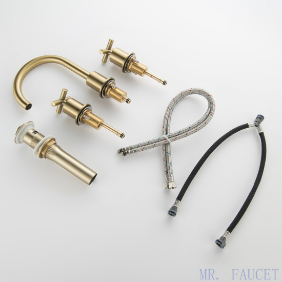 MR. FAUCET 2 Cross-handles Widespread Bathroom Sink Faucet With Drain Assembly k0081 MR. FAUCET 2 Cross-handles Widespread Bathroom Sink Faucet With Drain Assembly k0081