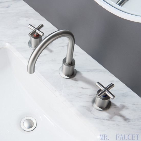 MR. FAUCET 2 Cross-handles Widespread Bathroom Sink Faucet With Drain Assembly k0081 MR. FAUCET 2 Cross-handles Widespread Bathroom Sink Faucet With Drain Assembly k0081