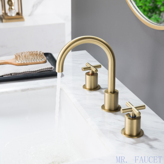 MR. FAUCET 2 Cross-handles Widespread Bathroom Sink Faucet With Drain Assembly k0081 MR. FAUCET 2 Cross-handles Widespread Bathroom Sink Faucet With Drain Assembly k0081