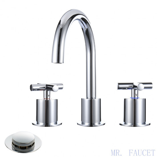 MR. FAUCET 2 Cross-handles Widespread Bathroom Sink Faucet With Drain Assembly k0081 MR. FAUCET 2 Cross-handles Widespread Bathroom Sink Faucet With Drain Assembly k0081